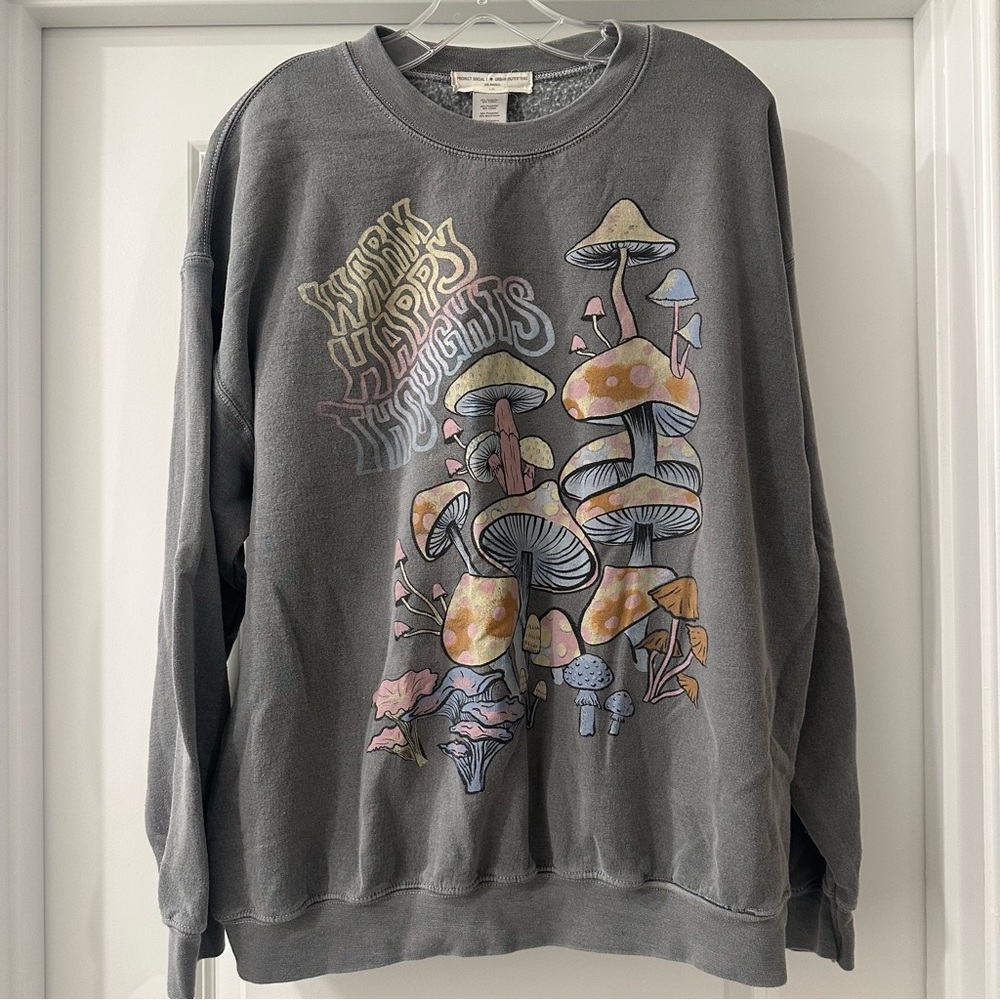 Urban Outfitters Gray Mushroom Graphic Crewneck Sweater